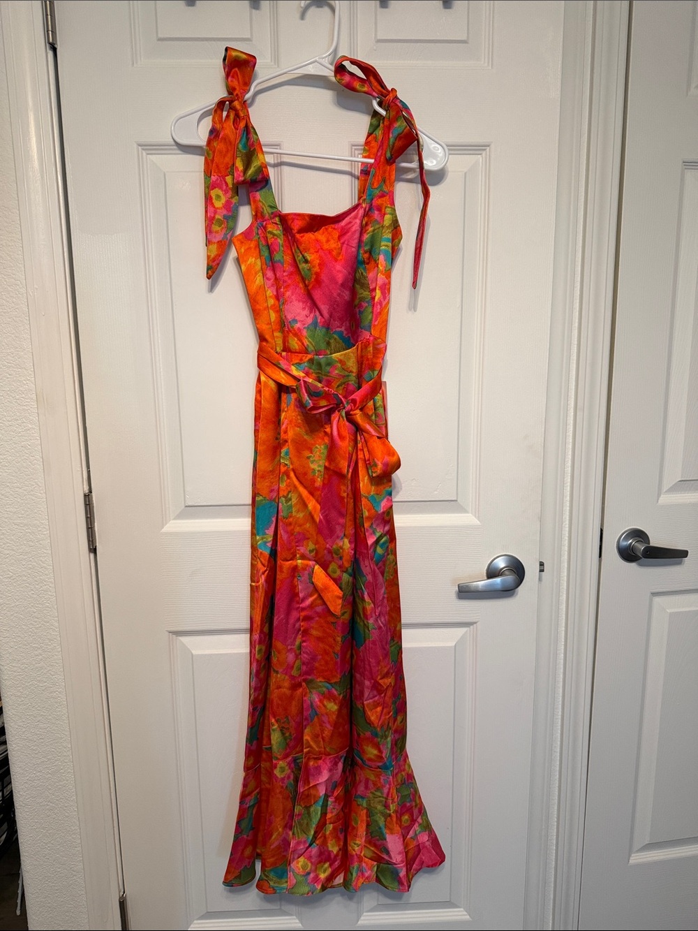 Show Me Your MuMu Pink & Orange Floral Tie-Shoulder Maxi Dress